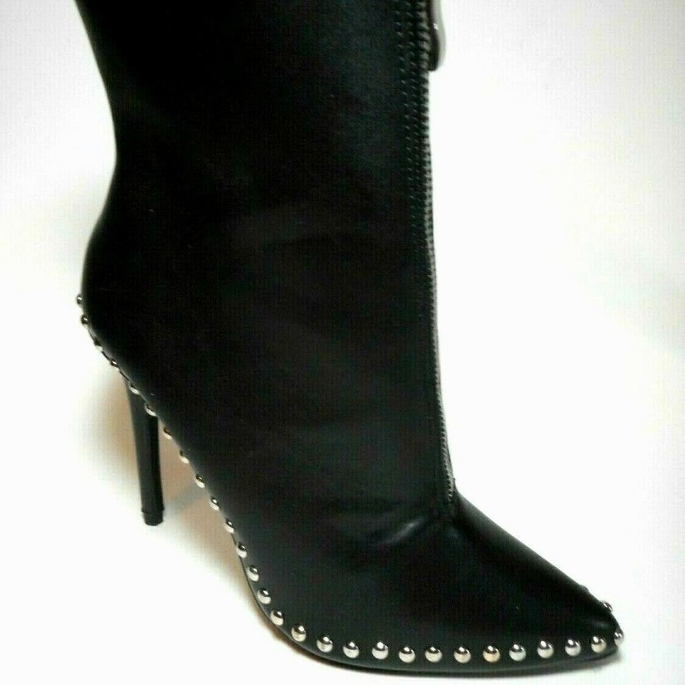 NEW WILD DIVA Black Silver Rivets High Heel Ankle Boots